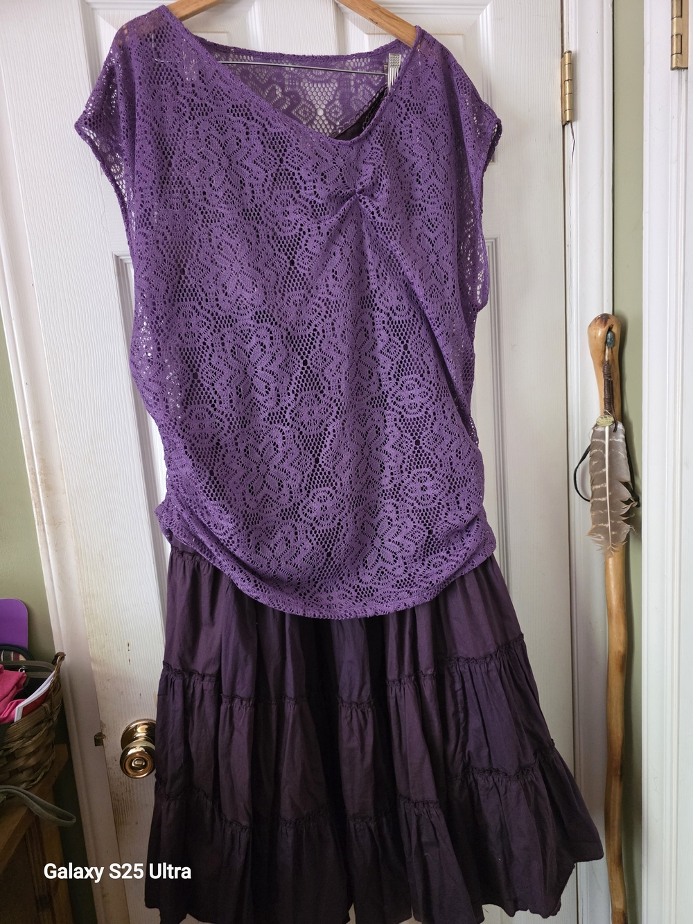 Lace Overlay Purple Top with Tiered Dark Purple Skirt